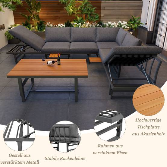 Set de mobilier de jardin 6 places avec 2 canapés et table Acier Gris - PANGIVO - Image 10