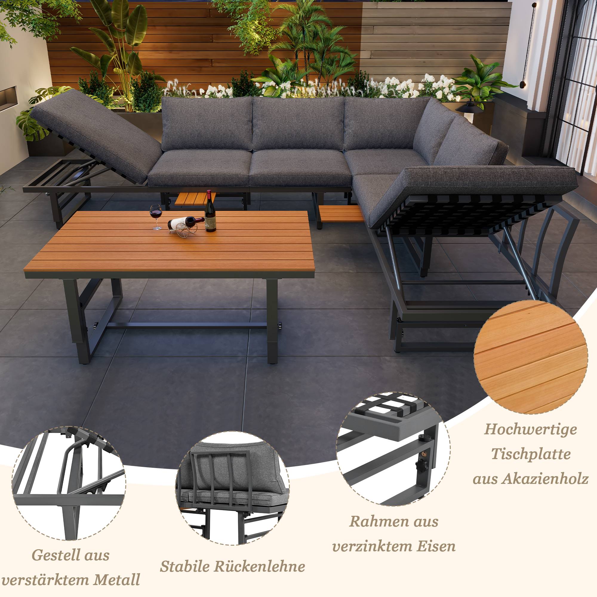 Set de mobilier de jardin 6 places avec 2 canapés et table Acier Gris - PANGIVO - Image 10