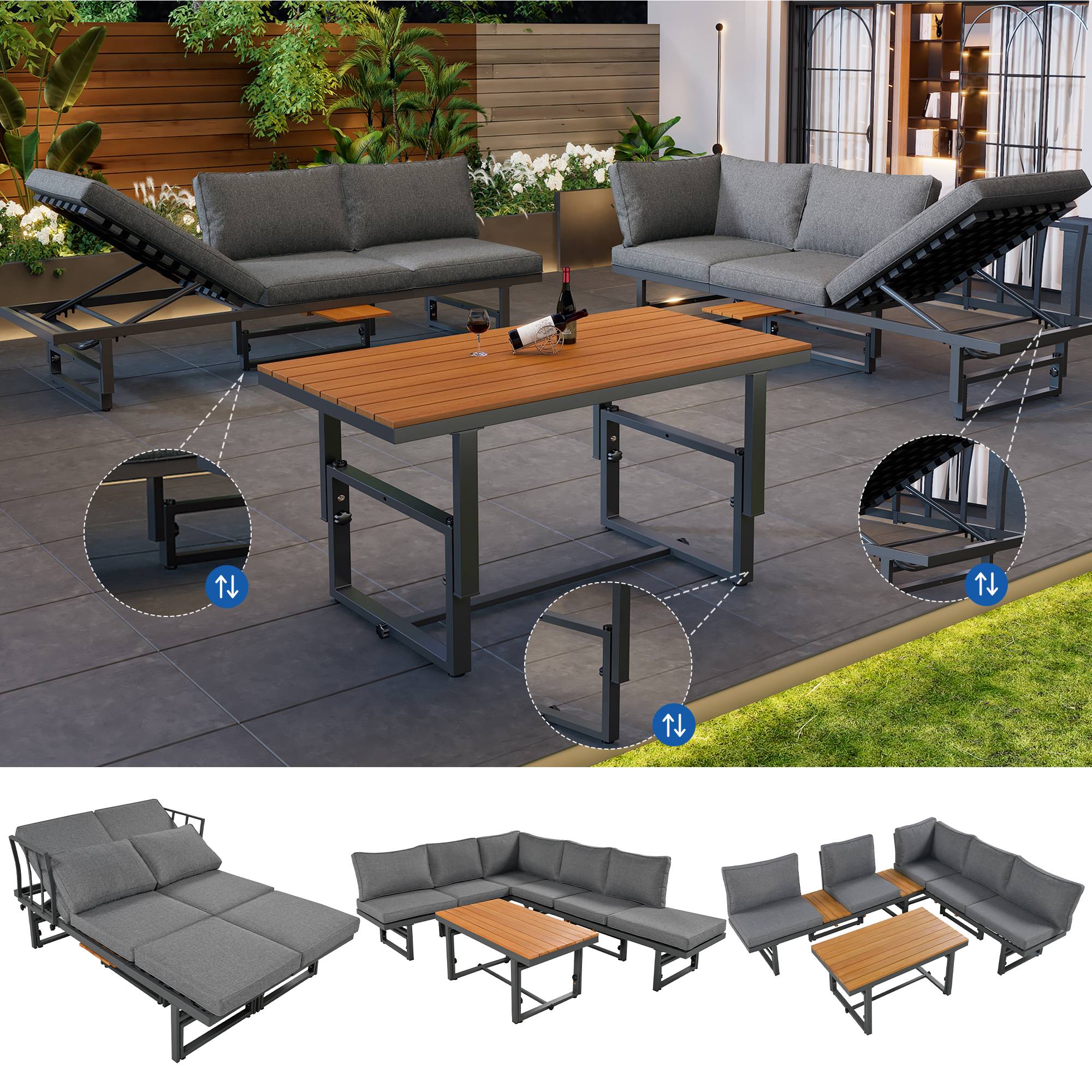 Set de mobilier de jardin 6 places avec 2 canapés et table Acier Gris - PANGIVO - Image 1