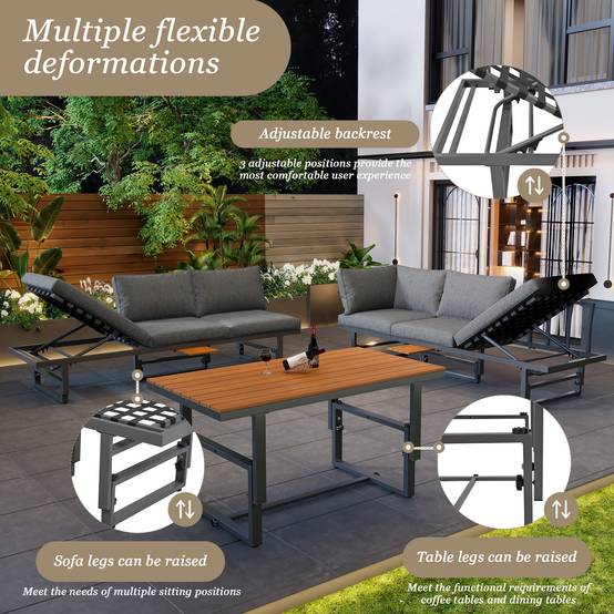 Set de mobilier de jardin 6 places avec 2 canapés et table Acier Gris - PANGIVO - Image 8