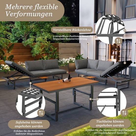 Set de mobilier de jardin 6 places avec 2 canapés et table Acier Gris - PANGIVO - Image 7