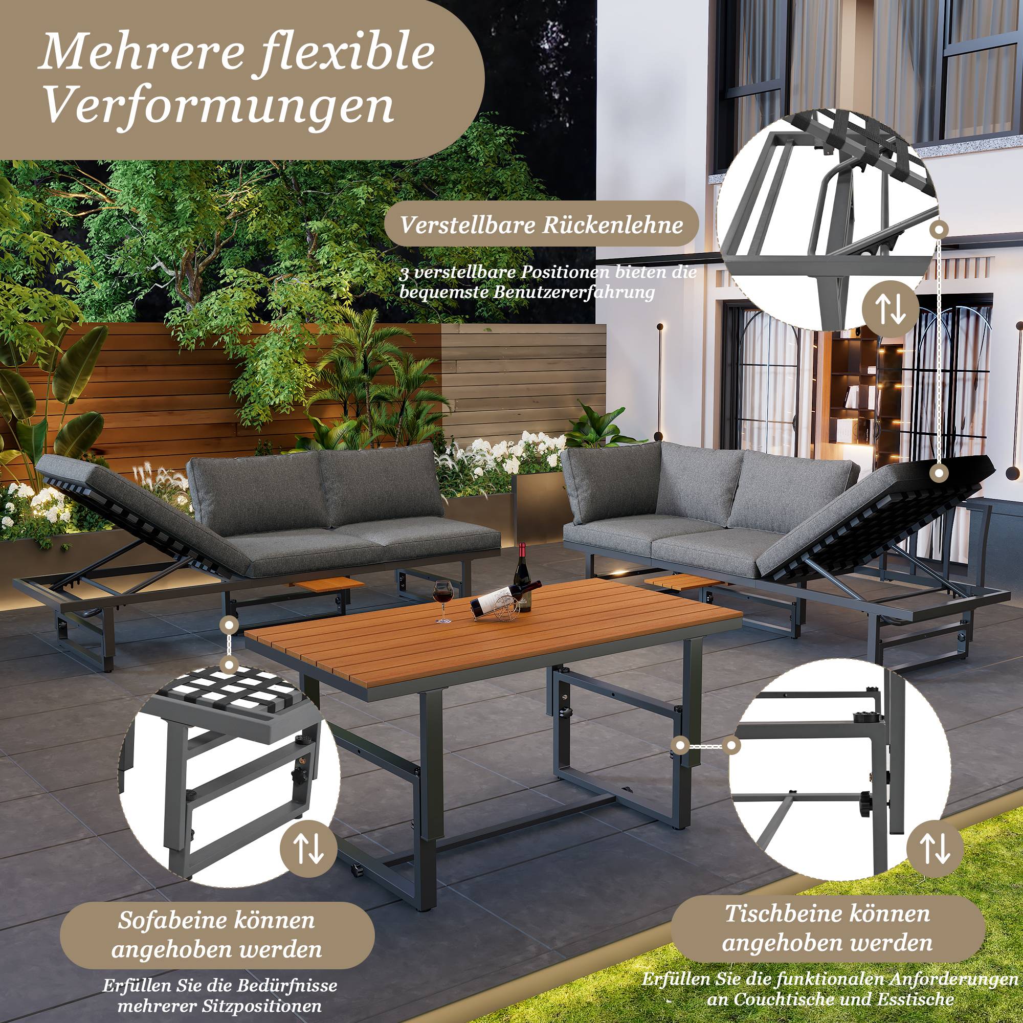 Set de mobilier de jardin 6 places avec 2 canapés et table Acier Gris - PANGIVO - Image 7