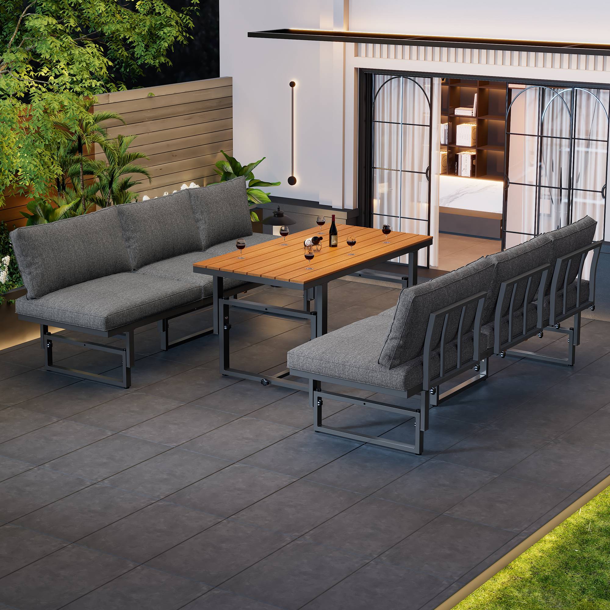 Set de mobilier de jardin 6 places avec 2 canapés et table Acier Gris - PANGIVO - Image 5