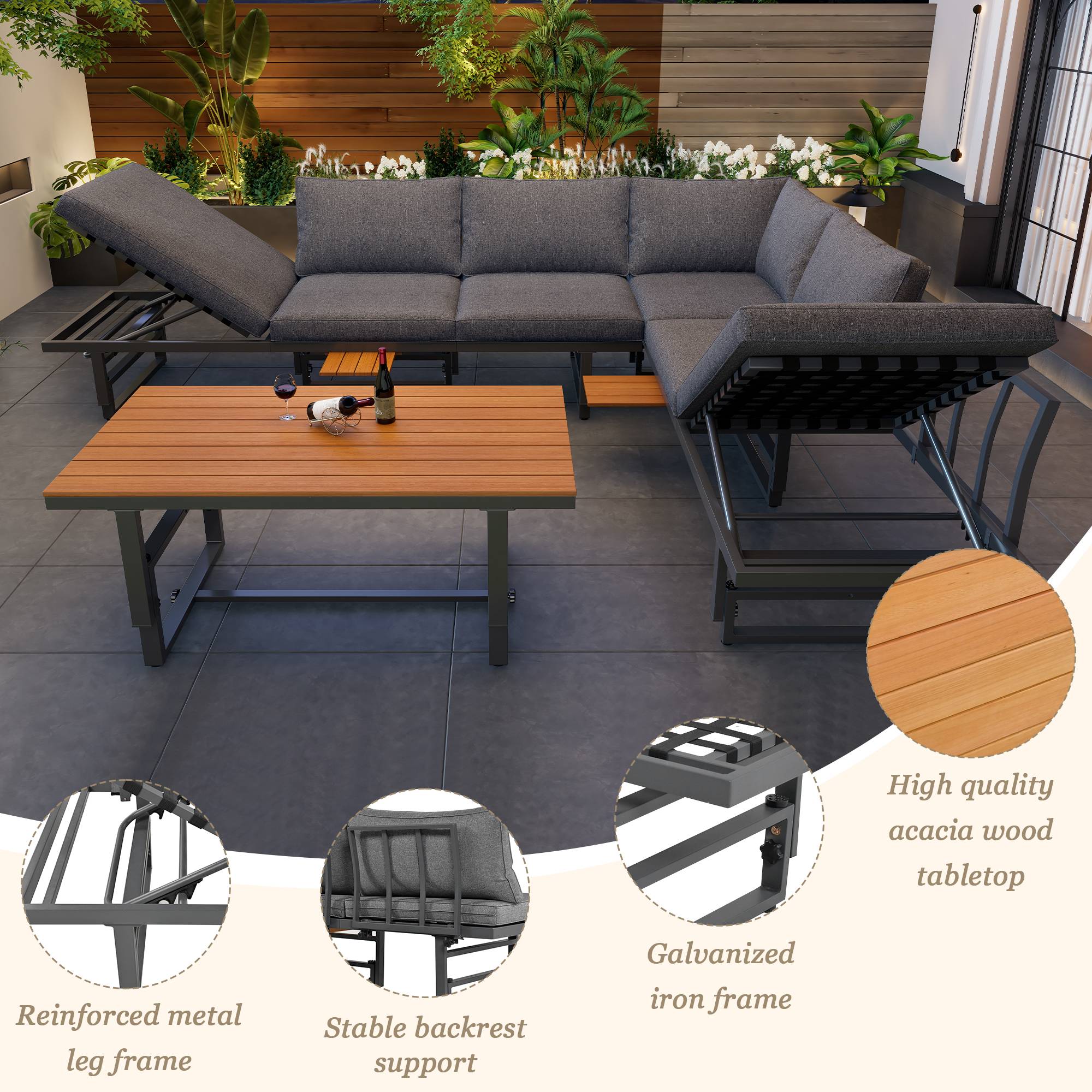 Set de mobilier de jardin 6 places avec 2 canapés et table Acier Gris - PANGIVO - Image 9