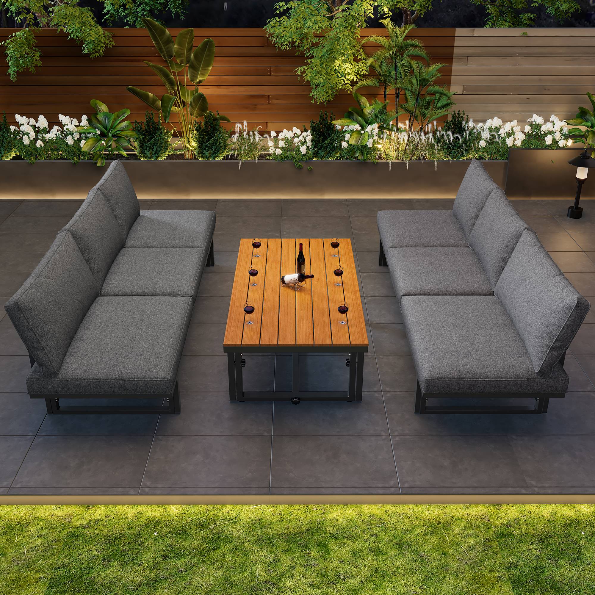 Set de mobilier de jardin 6 places avec 2 canapés et table Acier Gris - PANGIVO - Image 4