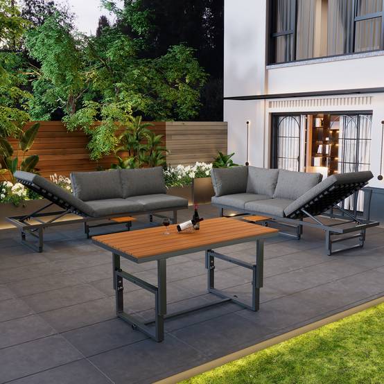 Set de mobilier de jardin 6 places avec 2 canapés et table Acier Gris - PANGIVO - Image 6