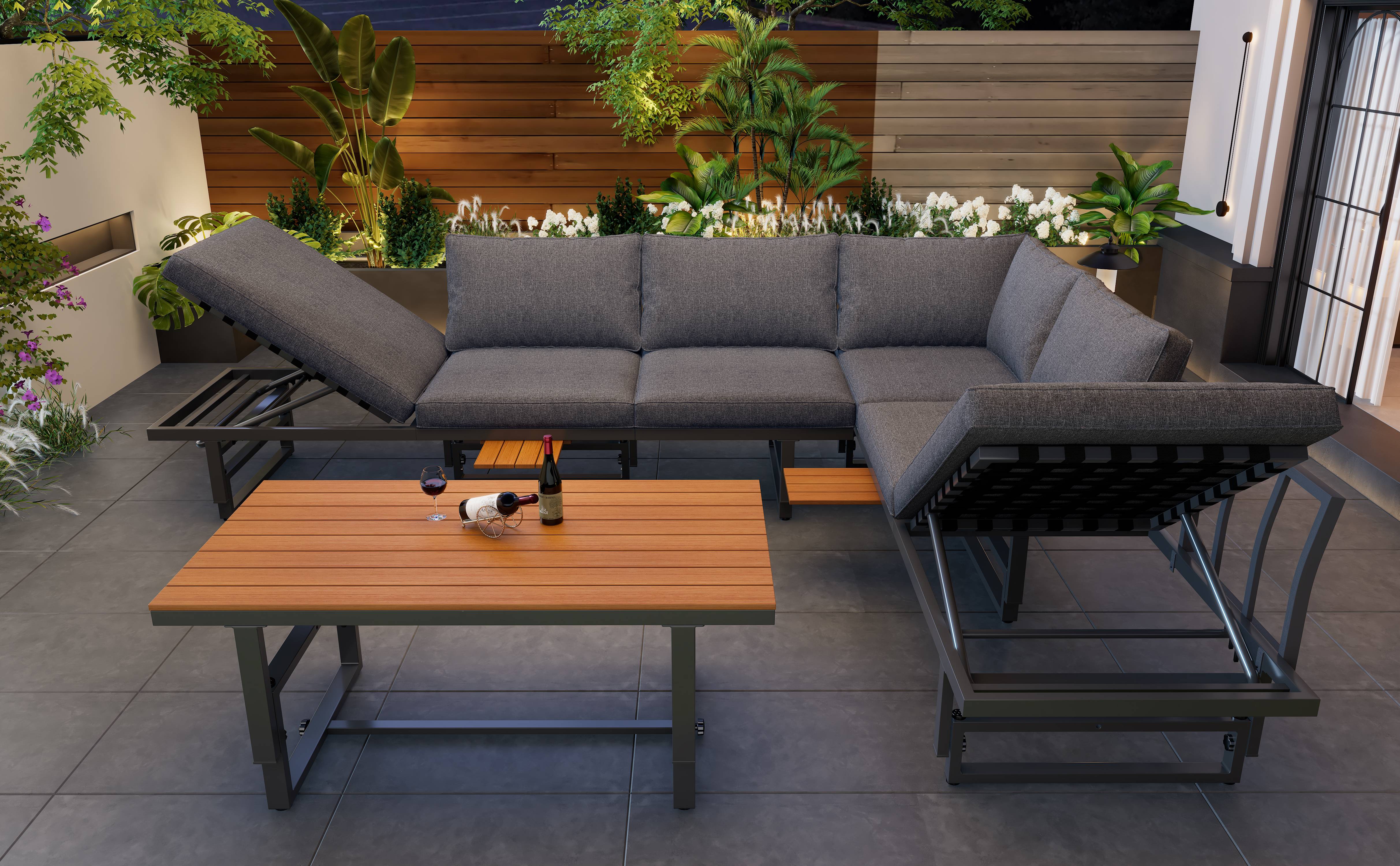 Set de mobilier de jardin 6 places avec 2 canapés et table Acier Gris - PANGIVO - Image 2