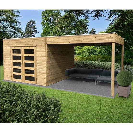 Abri de Jardin en Bois Traité Tarento avec Auvent - Surface de 8 m² - Image 1
