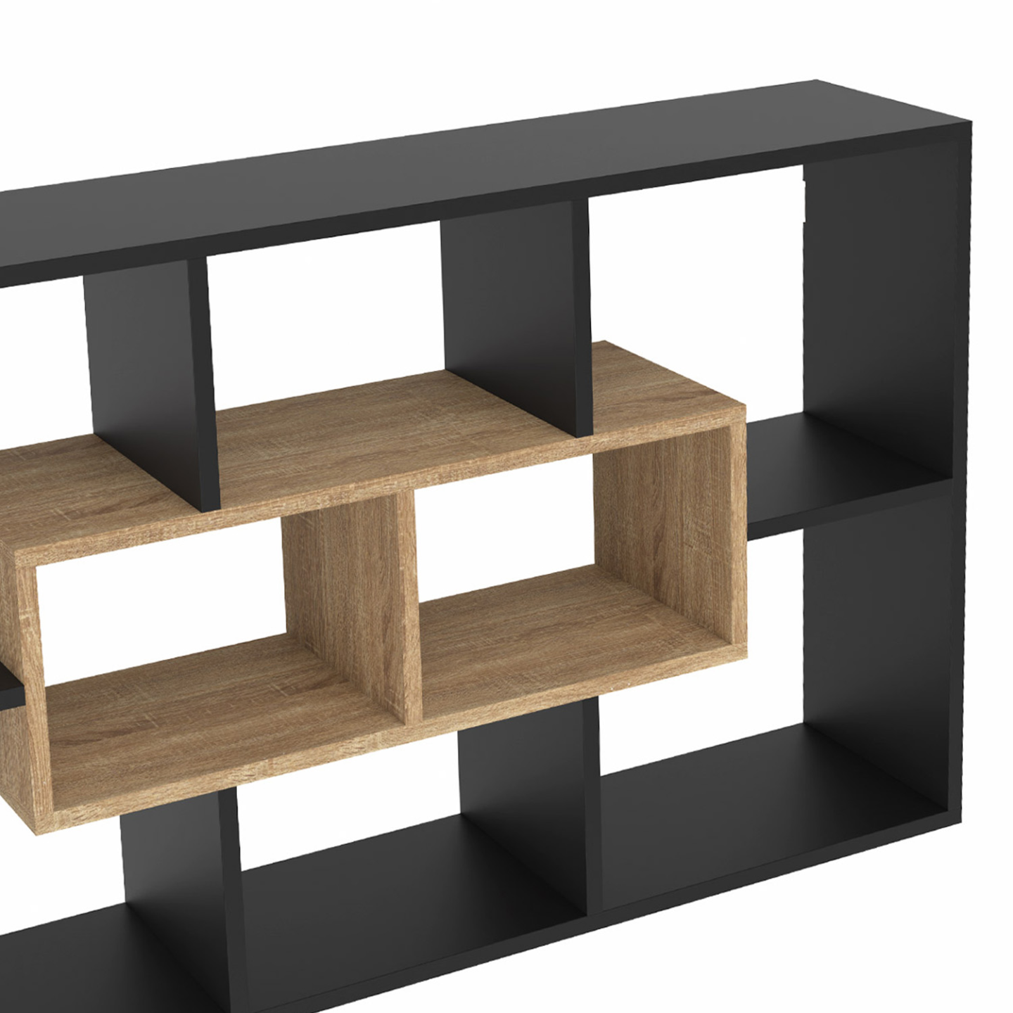 Etagère murale COLETTE avec 8 compartiments noir et effet bois - Image 5