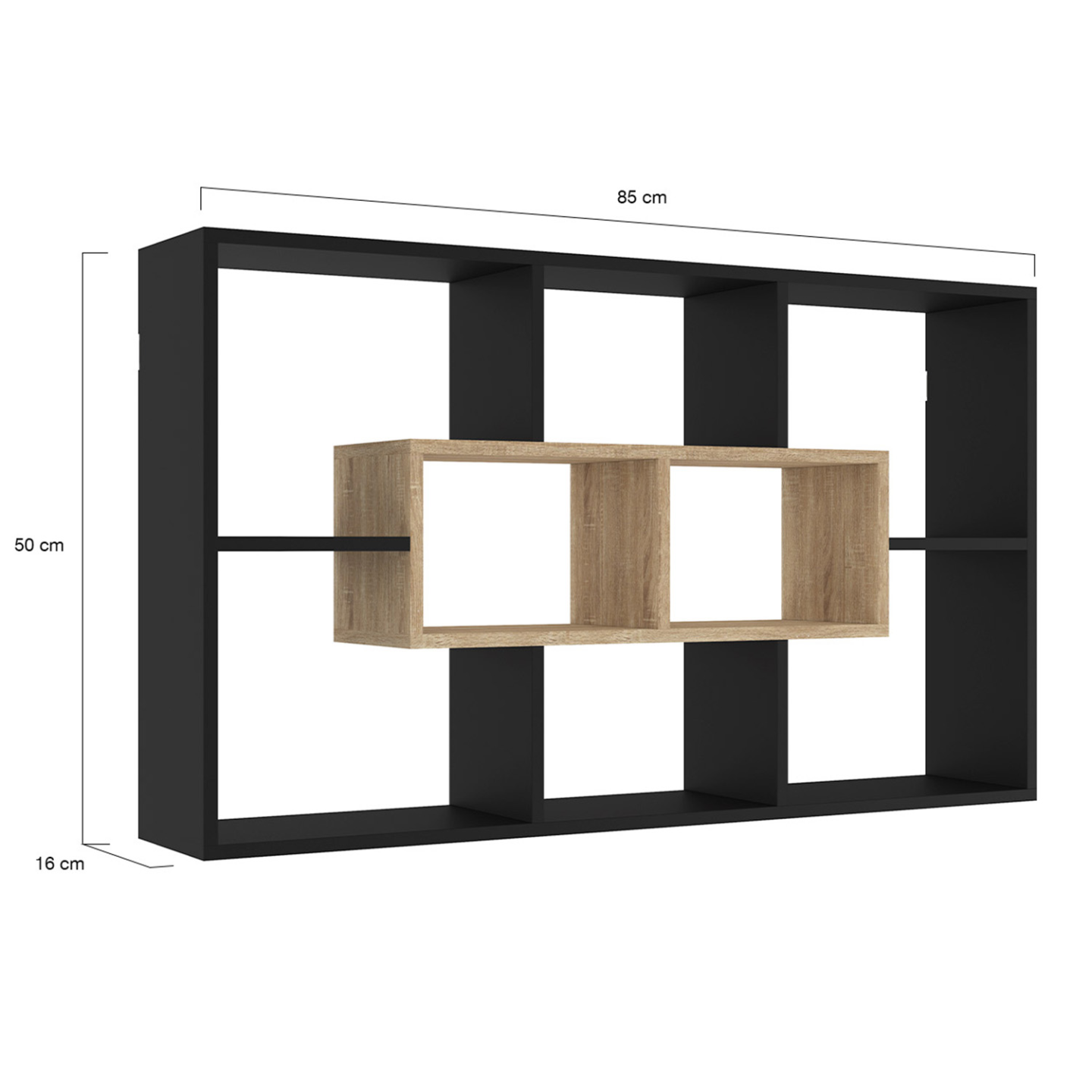 Etagère murale COLETTE avec 8 compartiments noir et effet bois - Image 4
