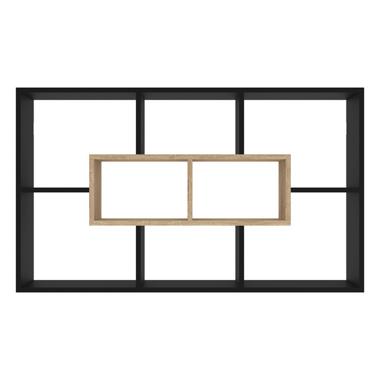 Etagère murale COLETTE avec 8 compartiments noir et effet bois - Image 3