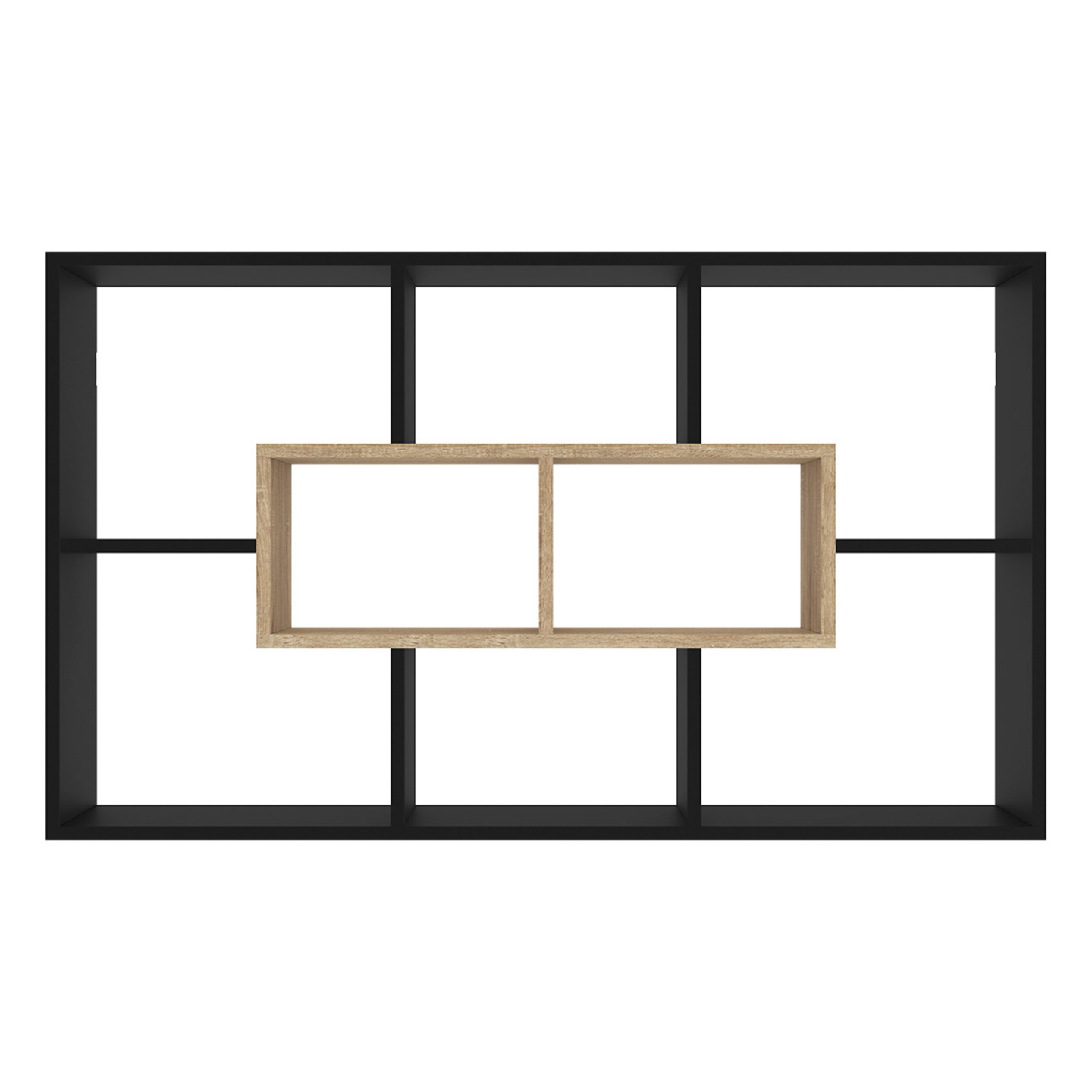 Etagère murale COLETTE avec 8 compartiments noir et effet bois - Image 3