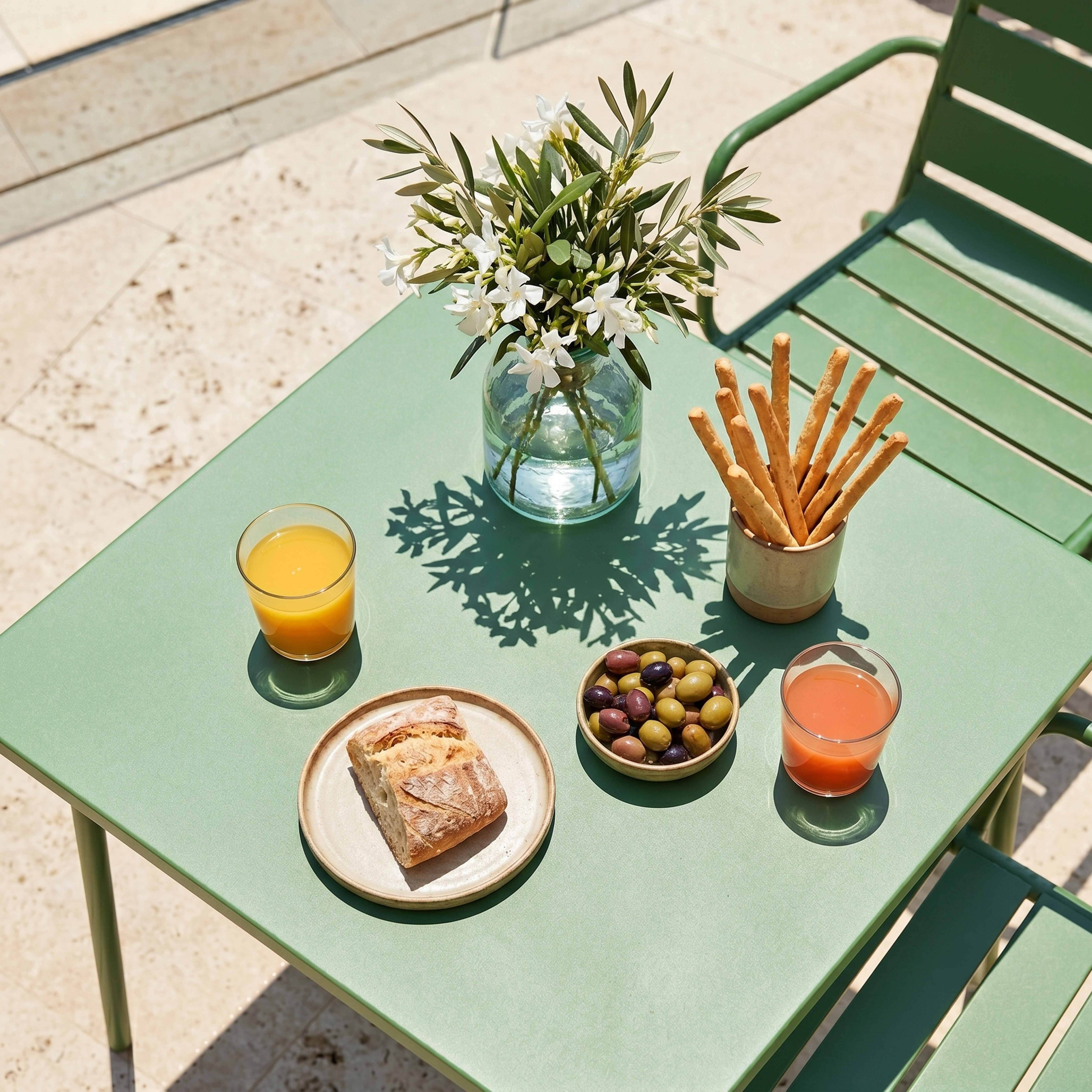 Oviala - Ensemble table de jardin carrée et 2 fauteuils acier vert cactus Palavas - Oviala - Image 3