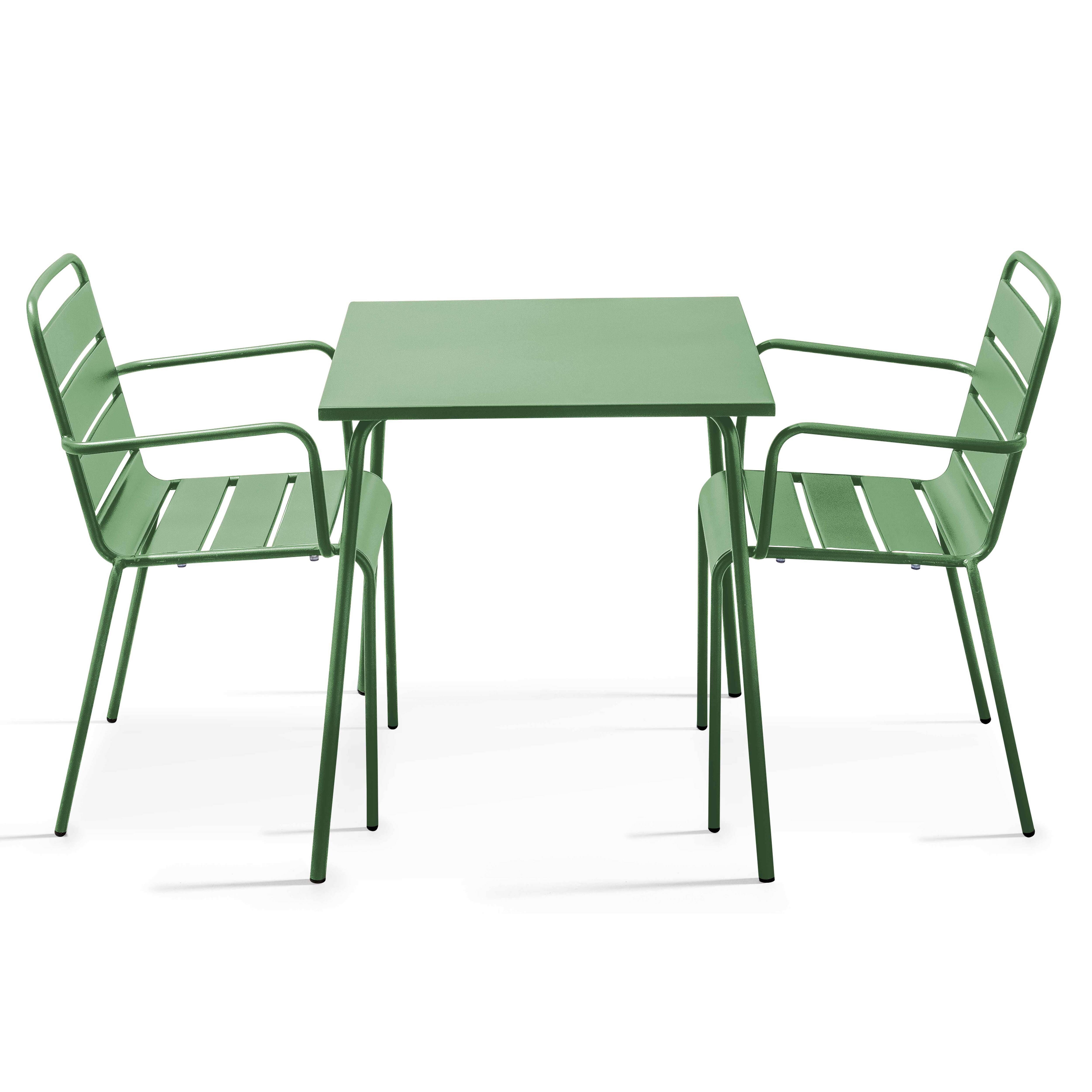 Oviala - Ensemble table de jardin carrée et 2 fauteuils acier vert cactus Palavas - Oviala - Image 1