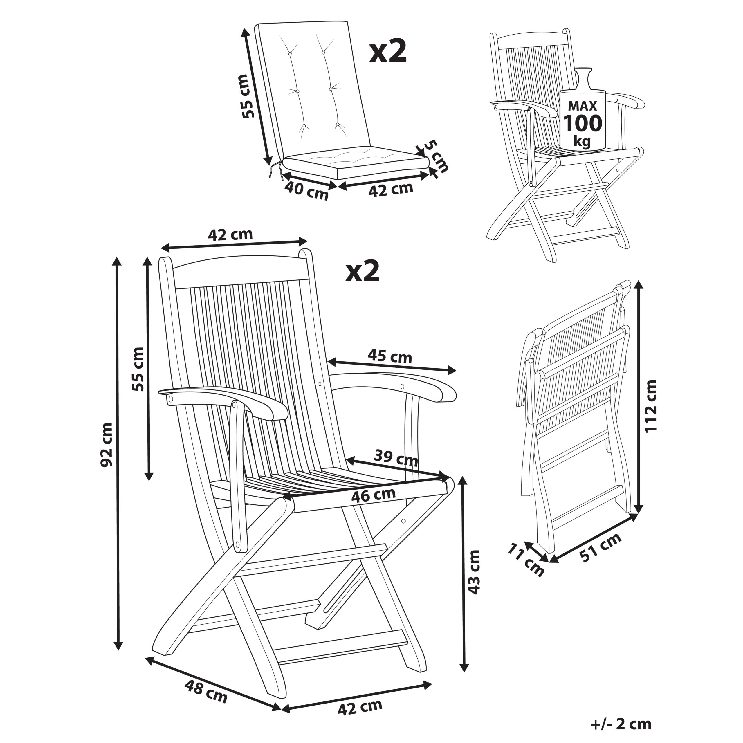 Beliani - Chaise de jardin Acacia Rouge MAUI PREMIUM - 46x48x92- Beliani - Image 3