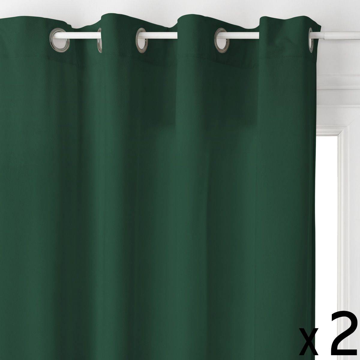Atmosphera - Lot de 2 Rideaux à  œillets 140 x 260 cm Lilou Vert - Image 1