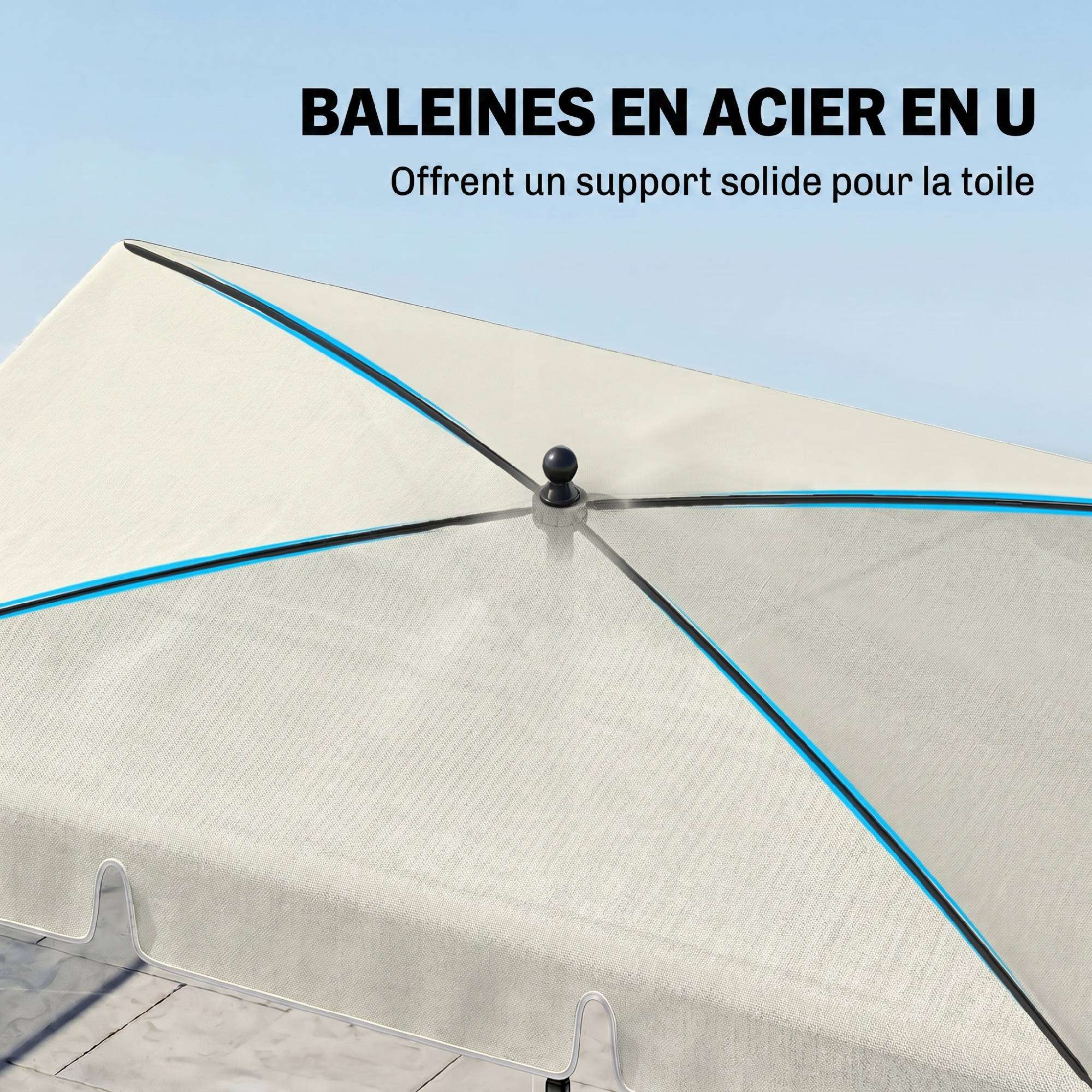 Parasol de jardin Parasol droit rectangulaire inclinable alu métal polyester haute densité 2 x 1,3 m beige clair - Image 7