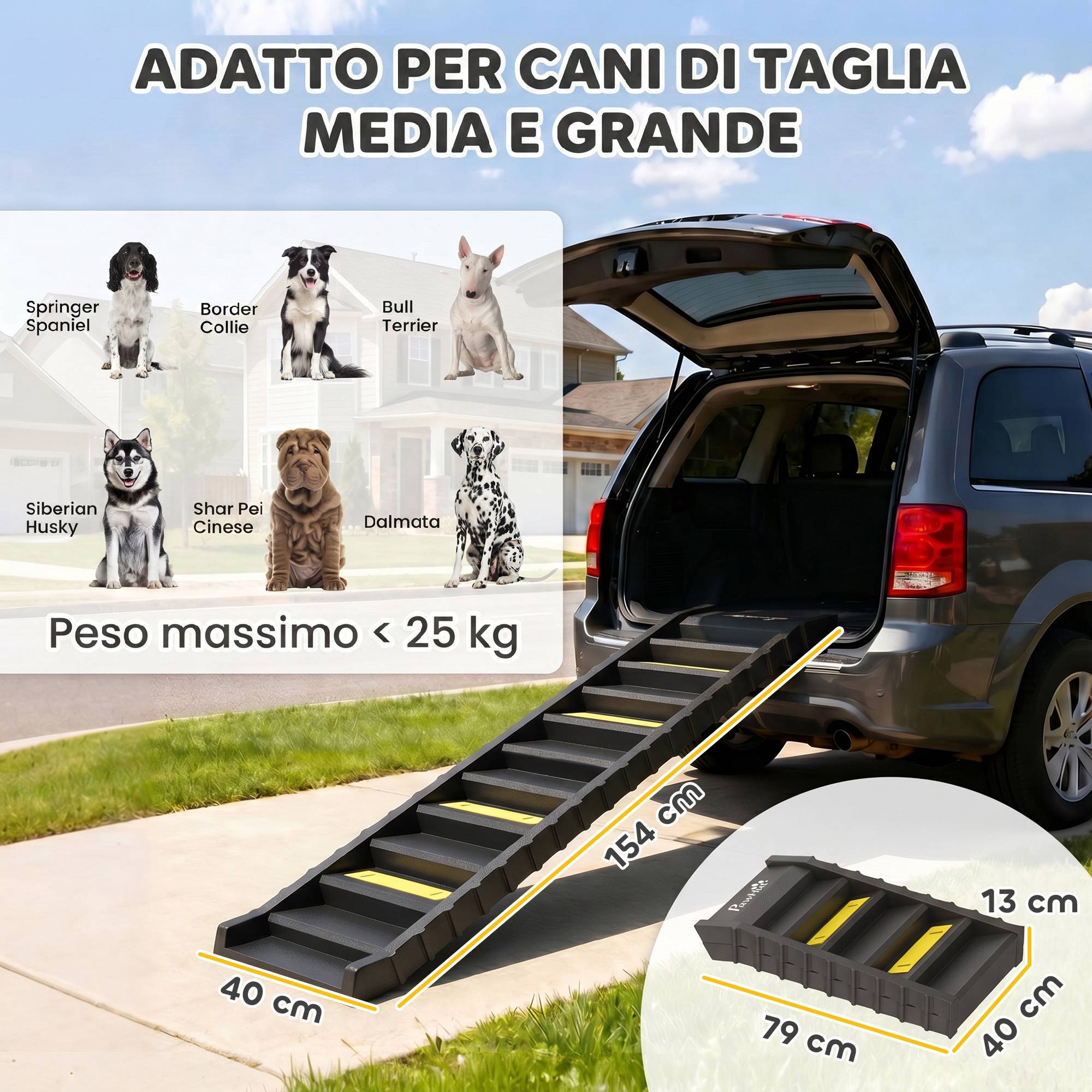ComfortXL - Escalier pour chien pliable en PP et TPR noir 154 x 40 x 7,5 cm pour voiture et lit 10 marches antidérapantes - Image 3