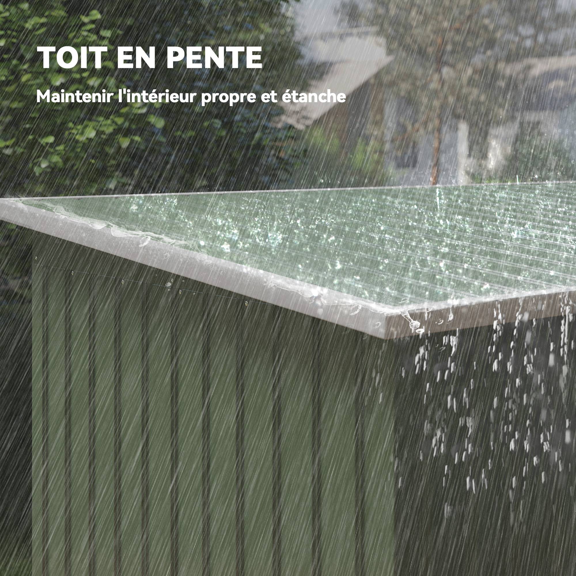 Abri de Jardin 3,6 m² Remise à Outils avec kit de fondation en Acier galvanisé avec Portes coulissantes Vert clair - Image 9