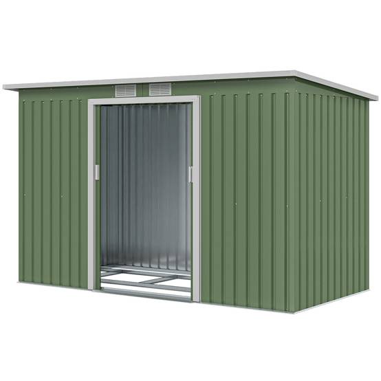 Abri de Jardin 3,6 m² Remise à Outils avec kit de fondation en Acier galvanisé avec Portes coulissantes Vert clair - Image 2