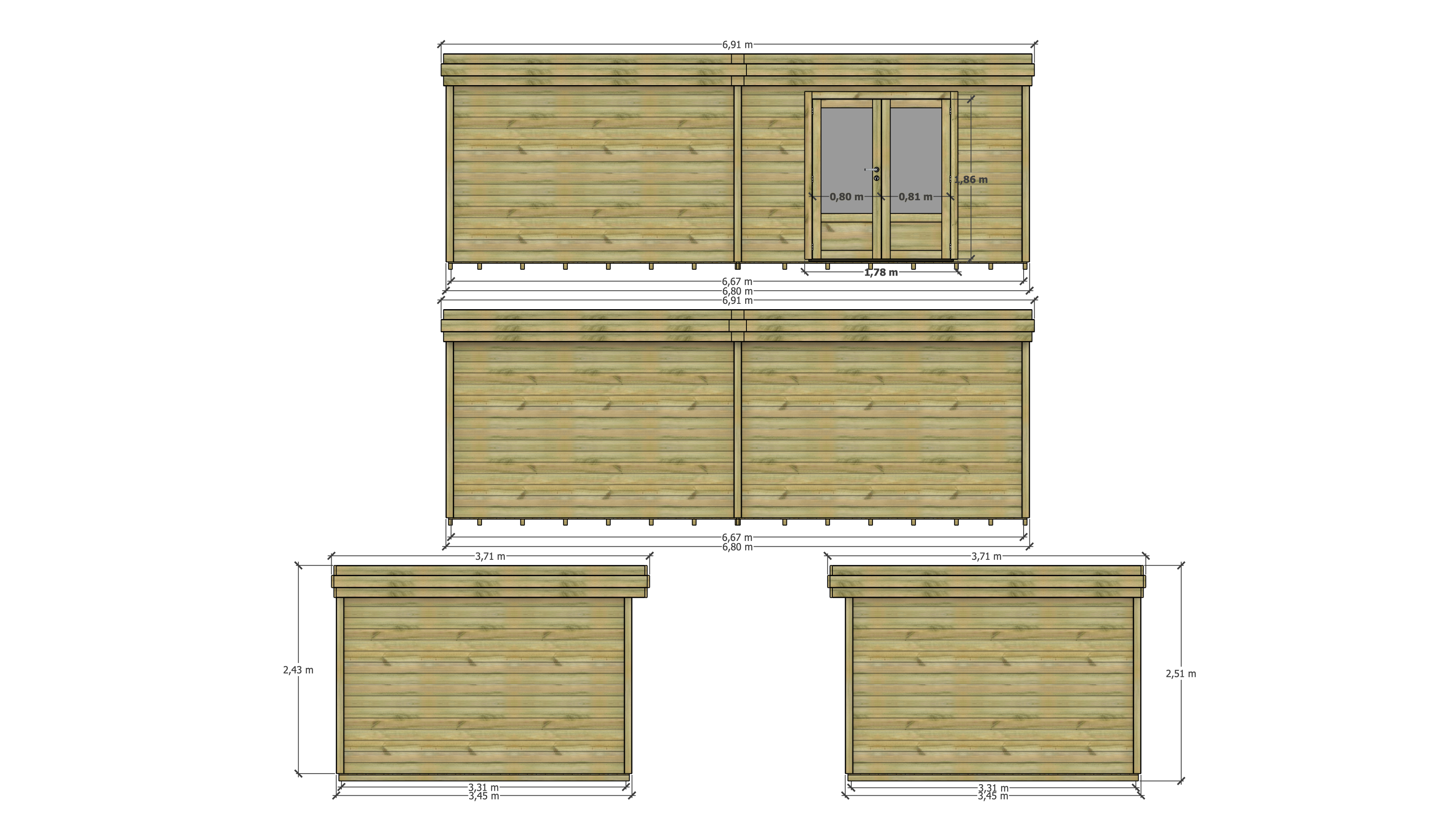 Abri Français - ABRI DE JARDIN bois Pin traité autoclave 27mm - 6,795x3,44m / 23m2 - Bac acier - Plancher bois - Image 4