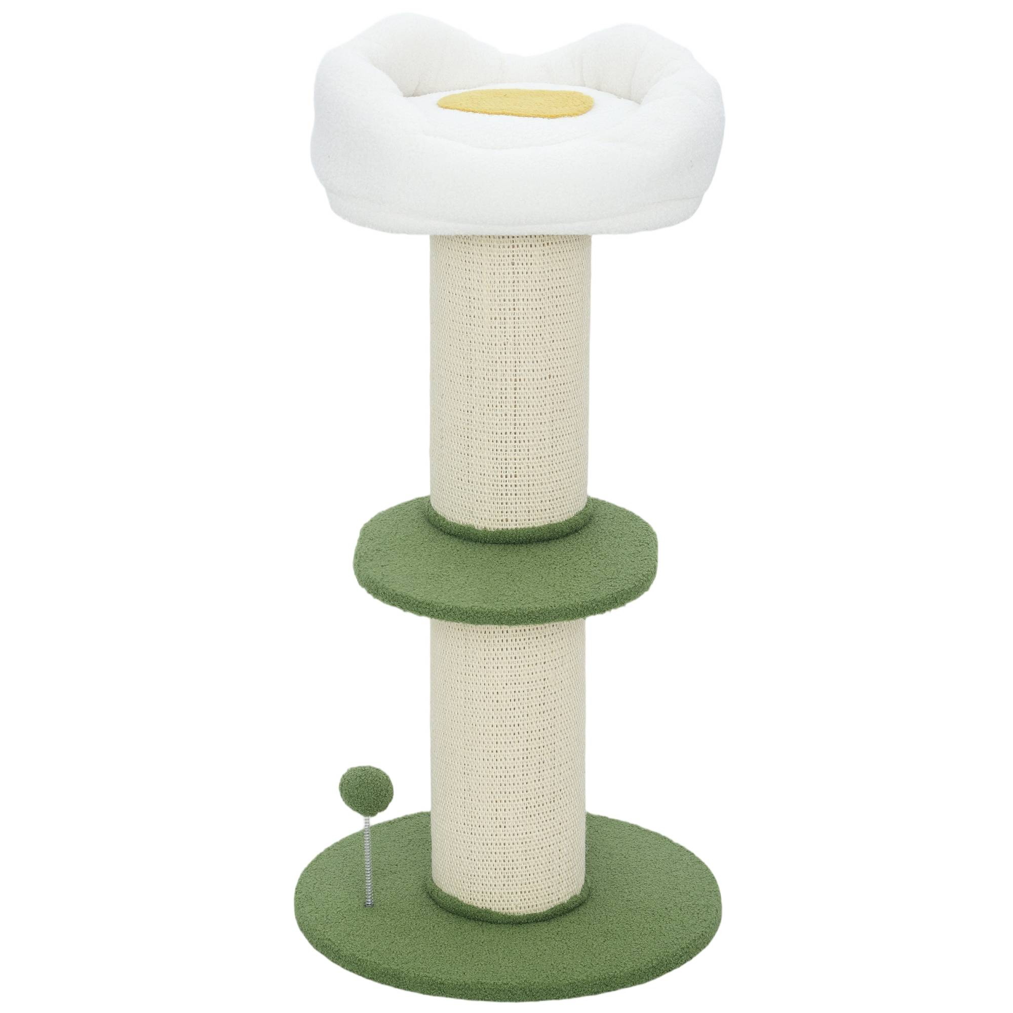Arbre à chat de 92 cm de haut avec poteau en sisal et coussin en forme de fleur, vert - Image 2
