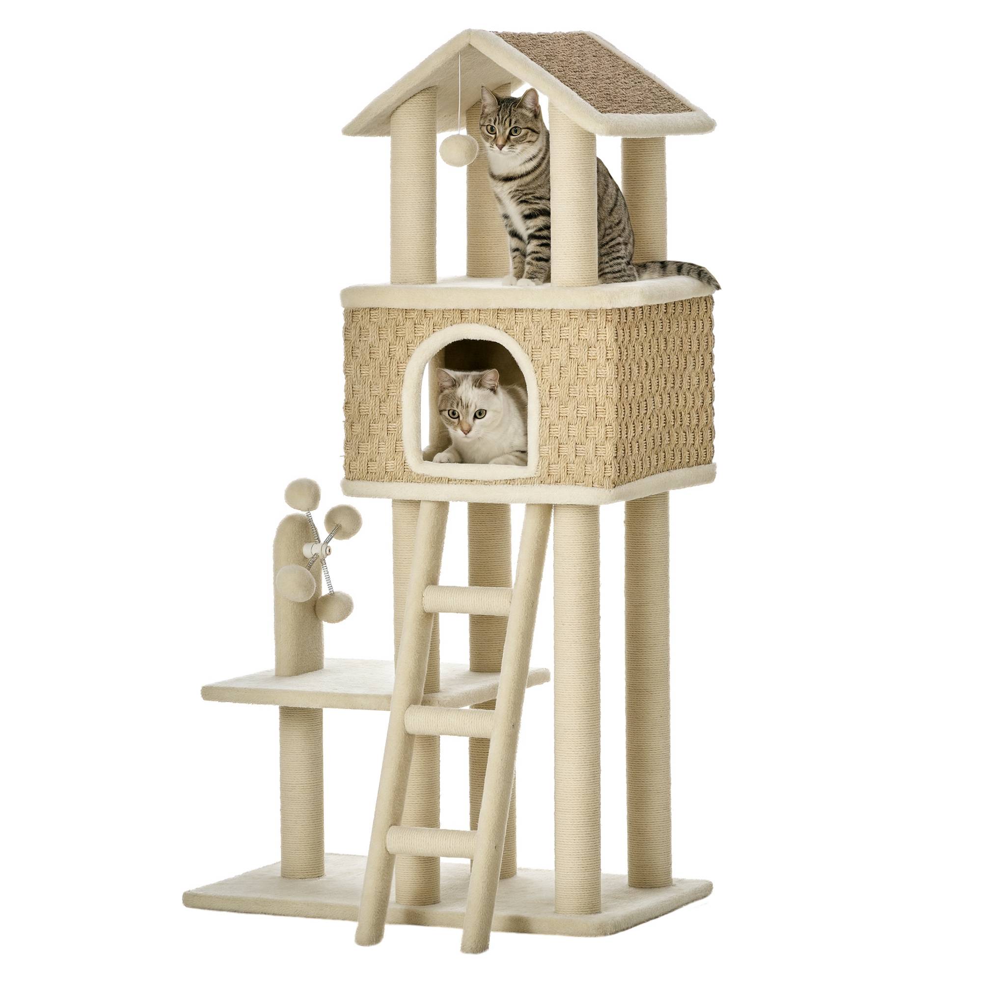 Sans Marque - Avec niche, jouets inclus, sisal, peluche, Kaki+Beige+Café - Image 1