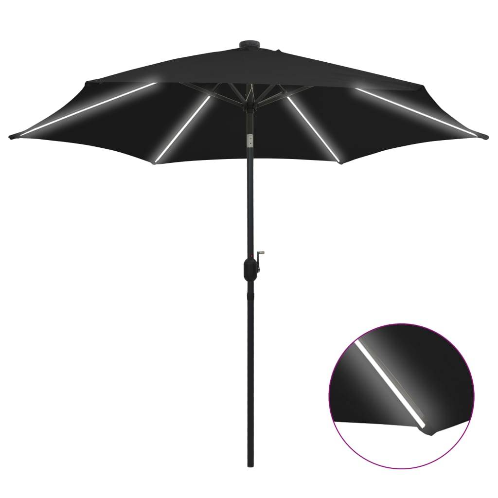 Helloshop26 - Parasol avec led et mât en aluminium 300 cm noir - Image 1