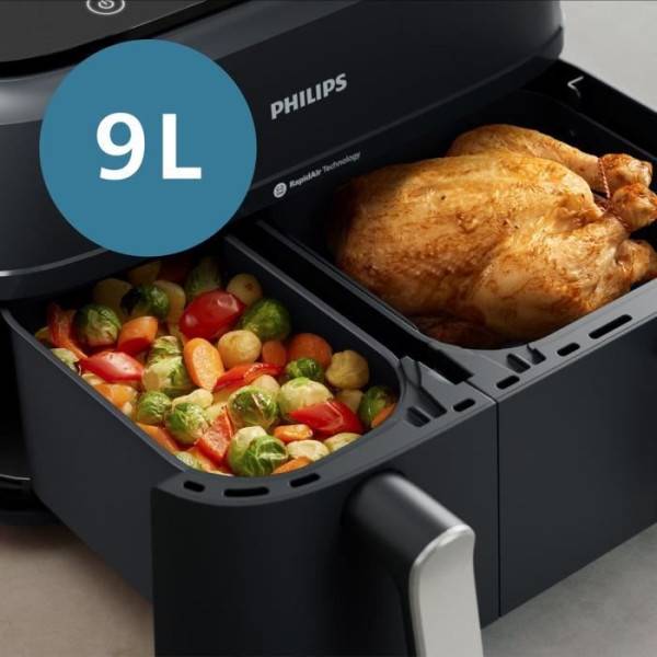 Friteuse Sans Huile Philips Airfryer NA351/00 Double Cuve 9L - 8 Programmes - Puissance 2750W - Cuisson Saine Et Croustillante