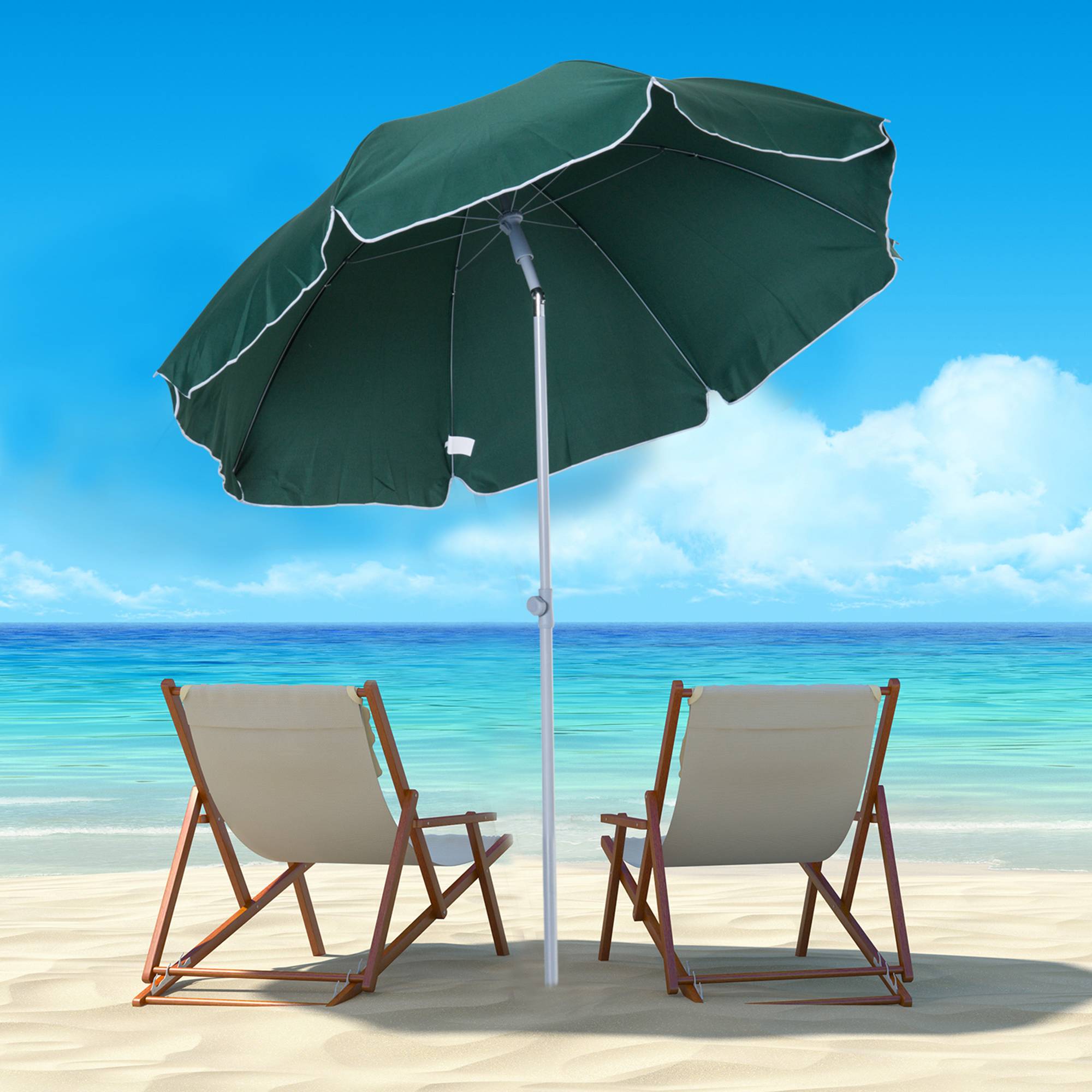 Parasol de plage de 202 cm de diamètre avec toit inclinable, mât détachable et piquet de fond pour jardin. - Image 4