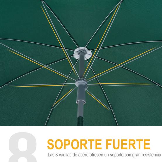 Parasol de plage de 202 cm de diamètre avec toit inclinable, mât détachable et piquet de fond pour jardin. - Image 9