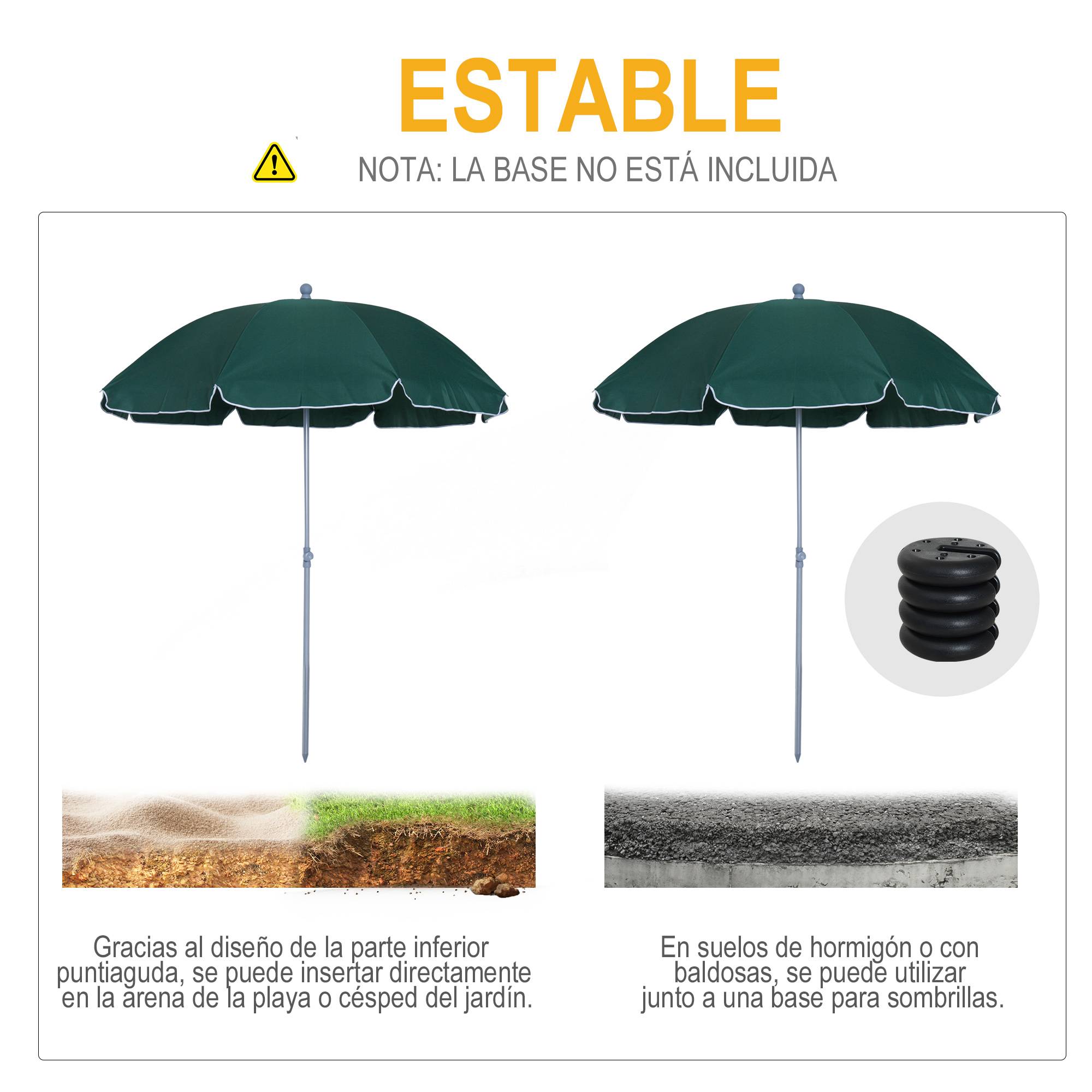 Parasol de plage de 202 cm de diamètre avec toit inclinable, mât détachable et piquet de fond pour jardin. - Image 7