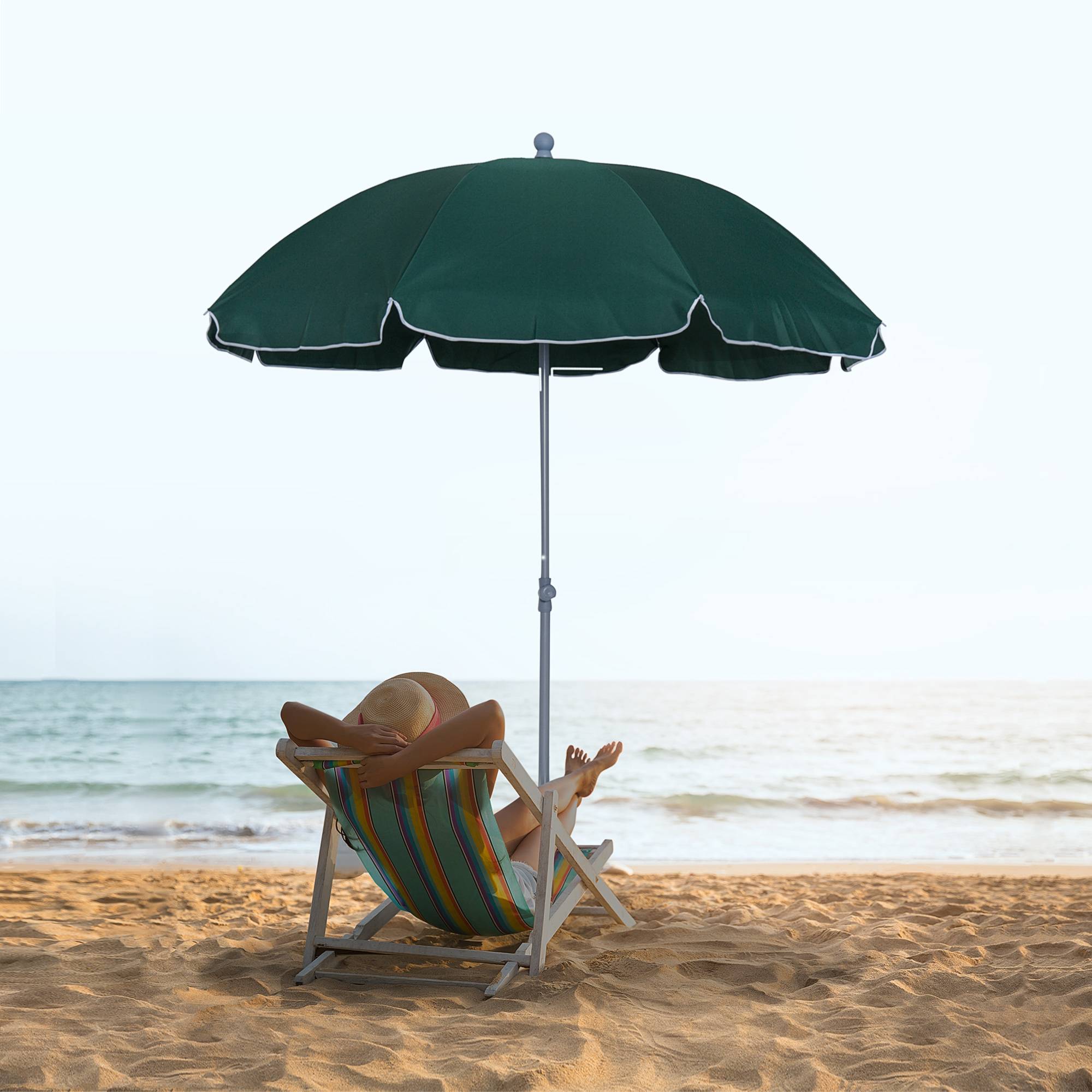 Parasol de plage de 202 cm de diamètre avec toit inclinable, mât détachable et piquet de fond pour jardin. - Image 3
