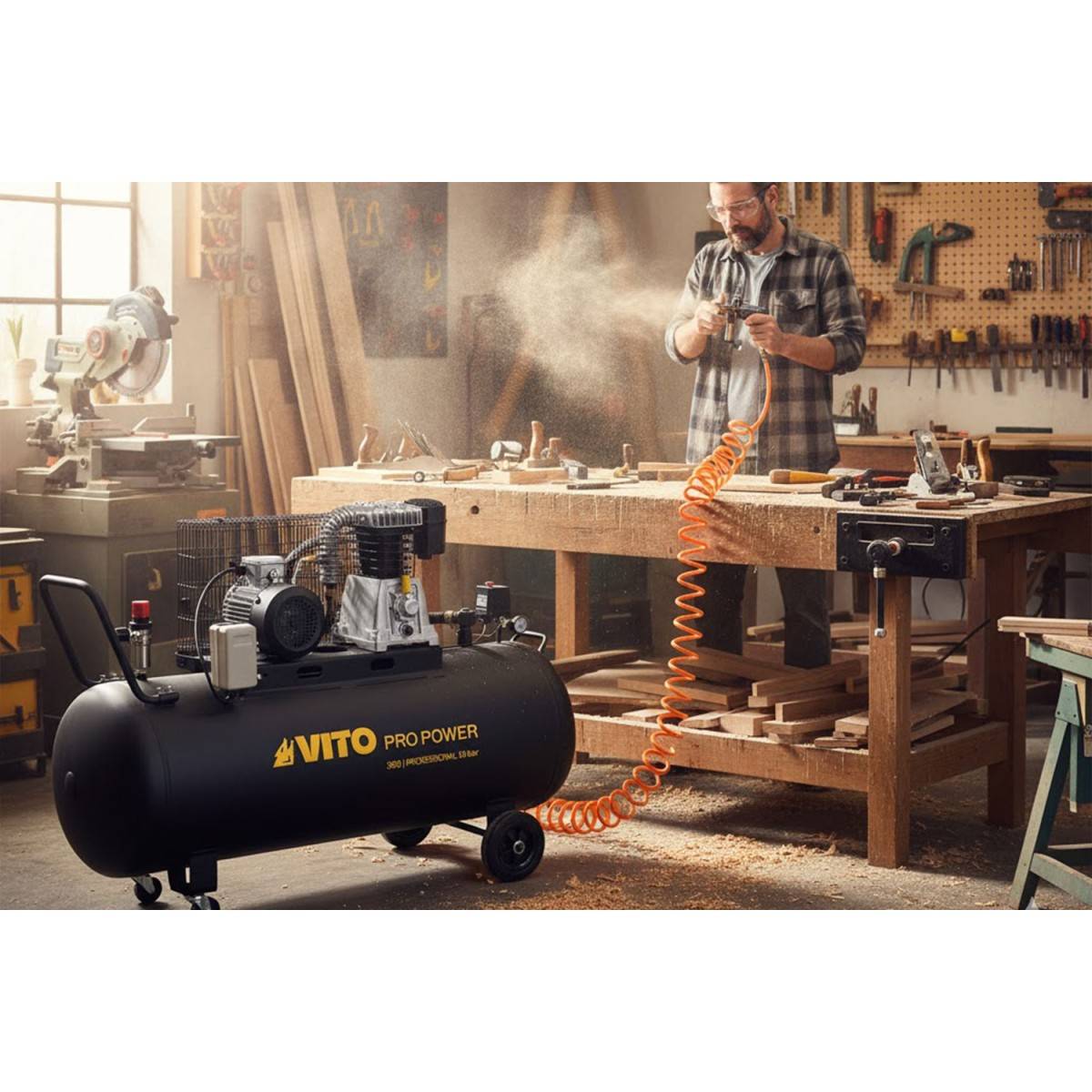 Compresseur d'air à Courroie 300L 10 Bar 4000W 5.5CV 380V 500L/min. VITO - Image 6
