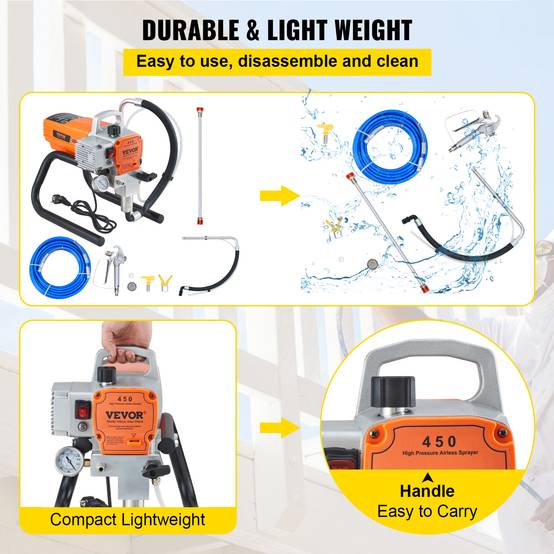 VEVOR Pulvérisateur sans air 1800W, 3000 PSI, 1.8 L/min, pression réglable, pour peinture intérieure/extérieure. - Image 5