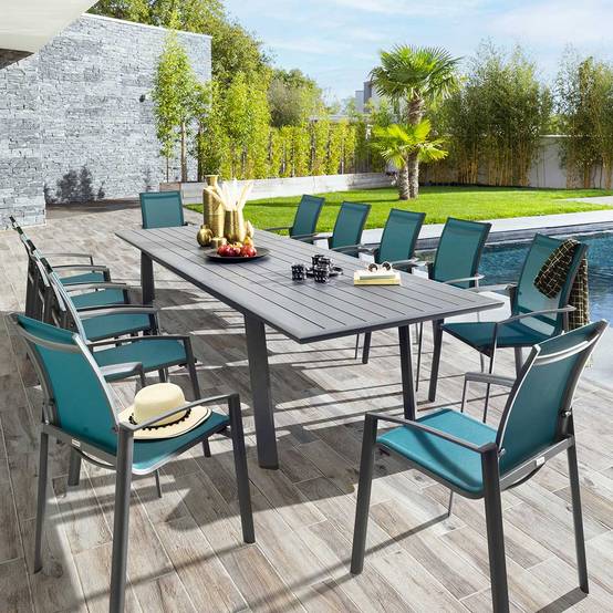 Hesperide - Table de jardin extensible "Pavane" graphite 12 places en aluminium traité époxy Hespéride - Image 3