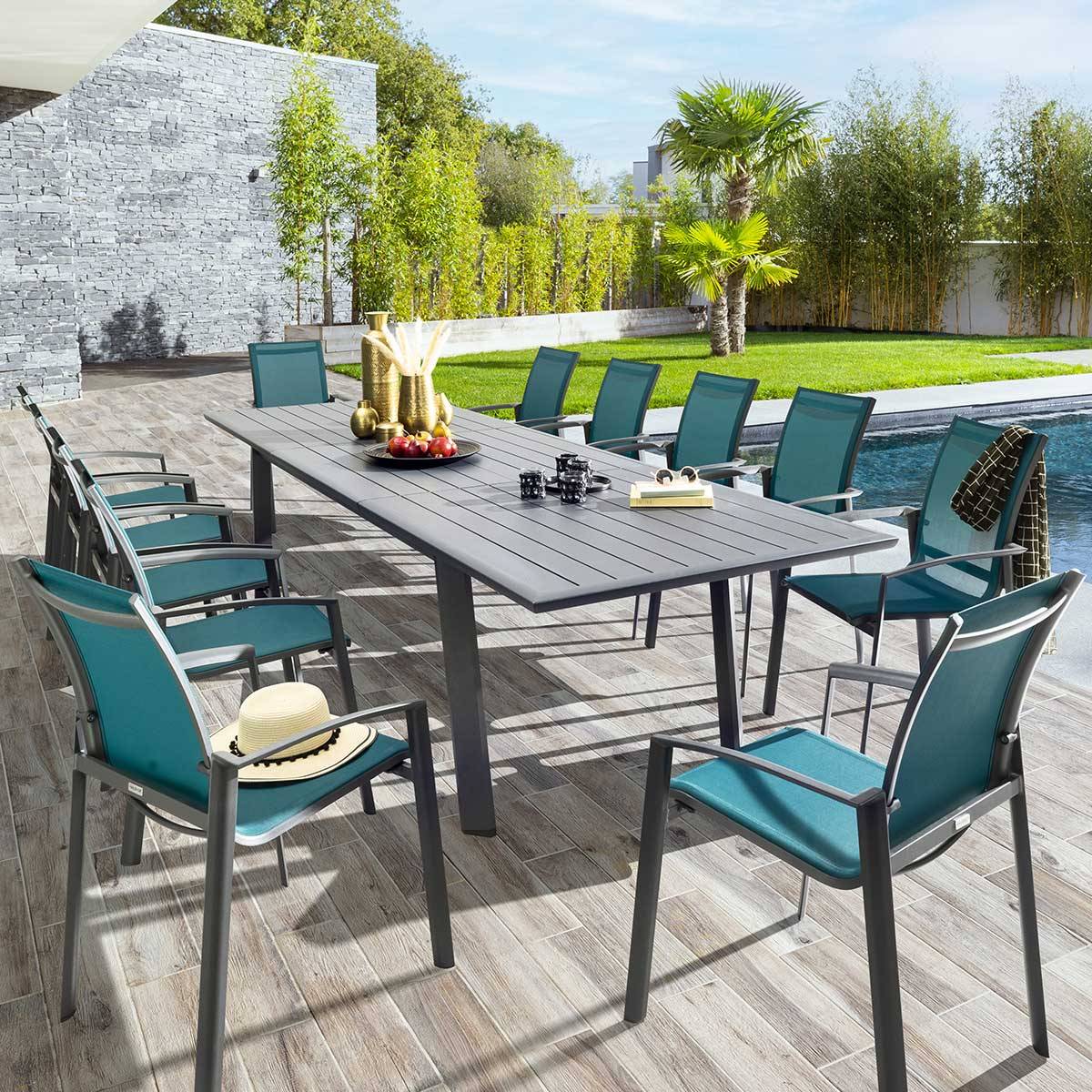 Hesperide - Table de jardin extensible "Pavane" graphite 12 places en aluminium traité époxy Hespéride - Image 3