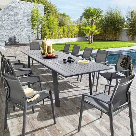 Hesperide - Table de jardin extensible "Pavane" graphite 12 places en aluminium traité époxy Hespéride - Image 1