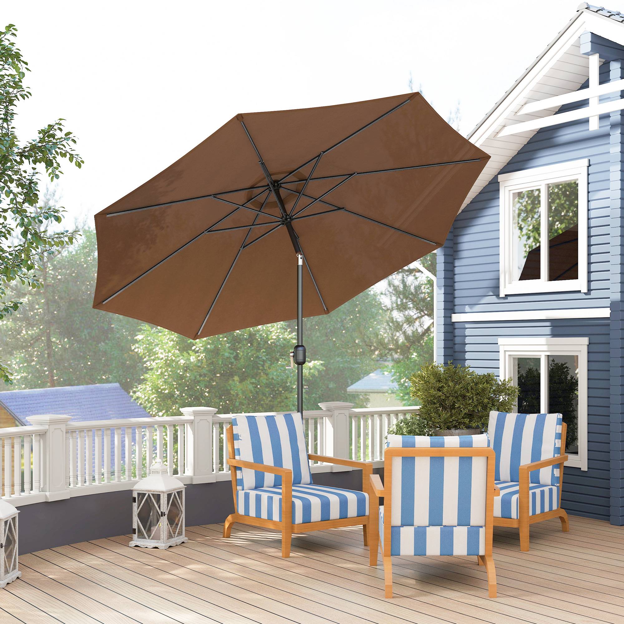 Parasol de jardin extérieur Parasol droit inclinable Ø 3 m - Polyester 180g/m² Métal Marron fr150 - Image 4