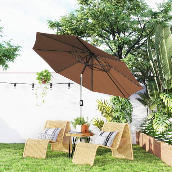 Parasol de jardin extérieur Parasol droit inclinable Ø 3 m - Polyester 180g/m² Métal Marron fr150 - Image 3