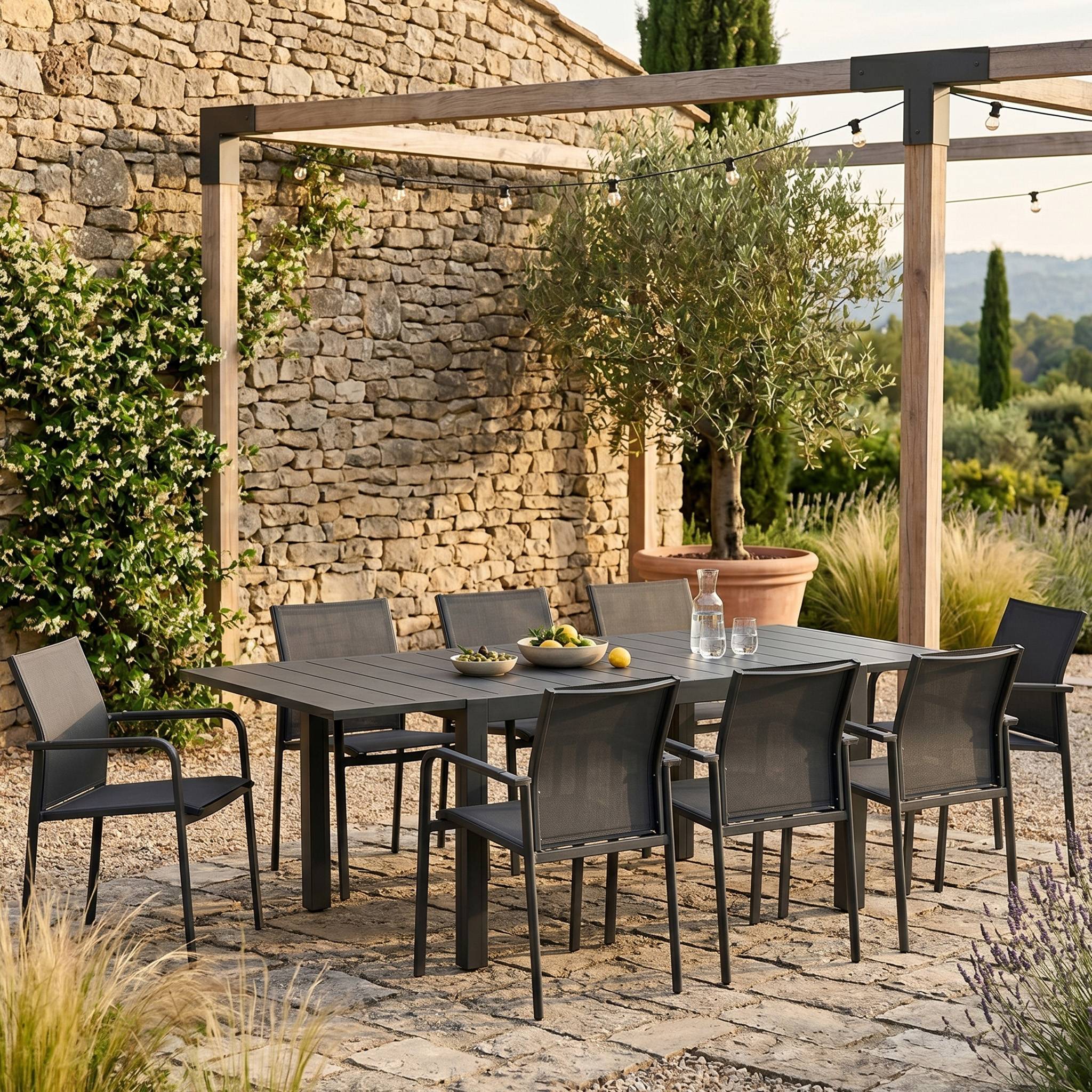 Ensemble 6/10p en full aluminium Gris avec 8 fauteuils MODULO - Image 2