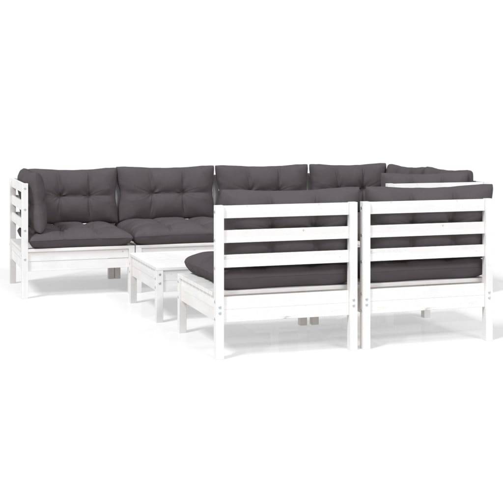Prolenta Premium - Salon complet 8 places bois de pin et tissu (100 % polyester) blanc 63,5 x 63,5 x 62,5 cm - Prolen - Image 1
