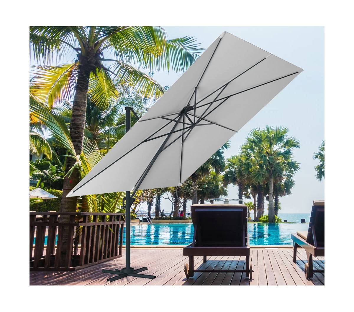 Parasol déporté 4x3m  gris perle  SUNKING XL - Image 1
