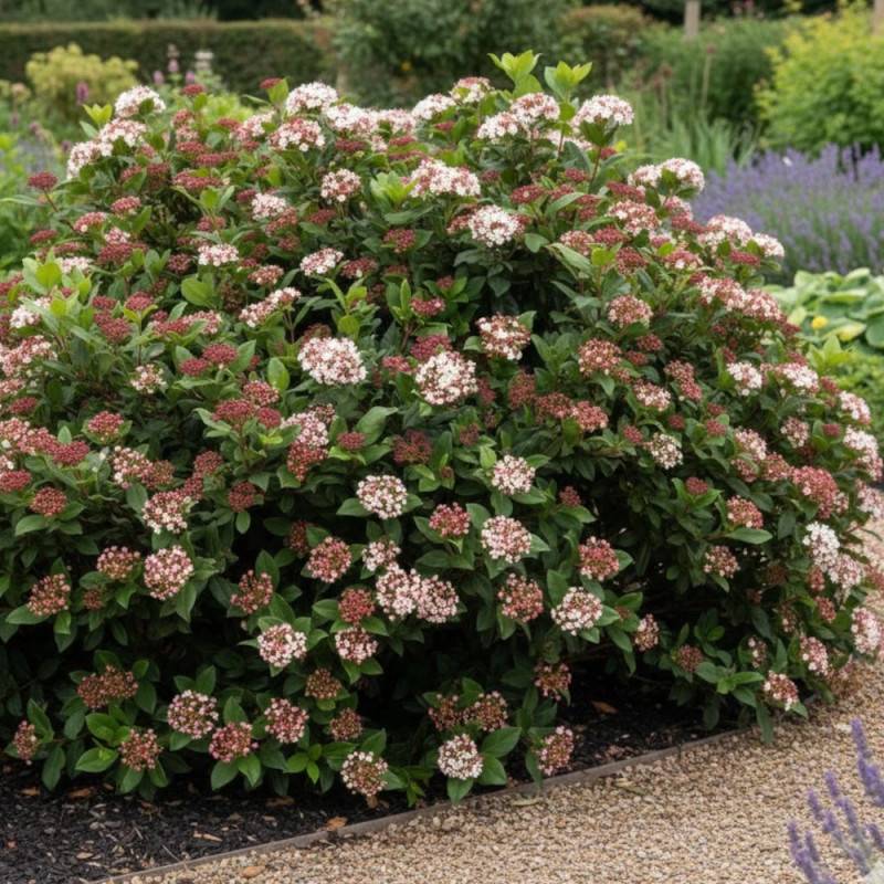 Viorne, Laurier Tin Gwenllian, Viburnum à fleurs Blanche - feuillage Persistant - Pot de 5L - 40/60 cm-  hauteur à maturité De 1,50 m à 2,00 m - Image 3