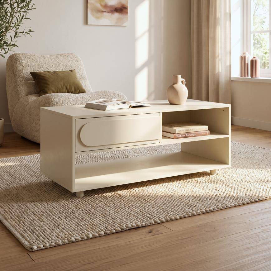 Sicaan Table basse beige 110cm - 1 tiroir - finition mélaminée - FLORA - Image 1