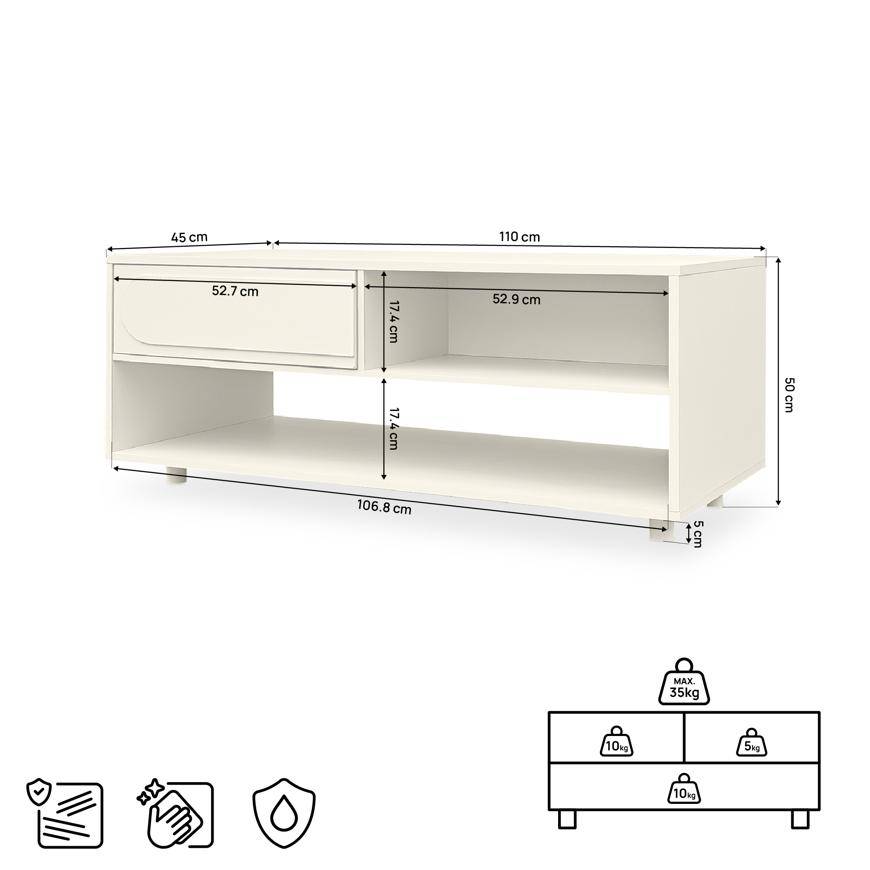 Sicaan Table basse beige 110cm - 1 tiroir - finition mélaminée - FLORA - Image 2