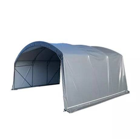 Abri tunnel largeur 5 m pieds droits pas à 1.50 m  - Long 19.50 m, type Camion 640 gr/m² beige, Façade 1 porte souple et 1 façade - Image 1