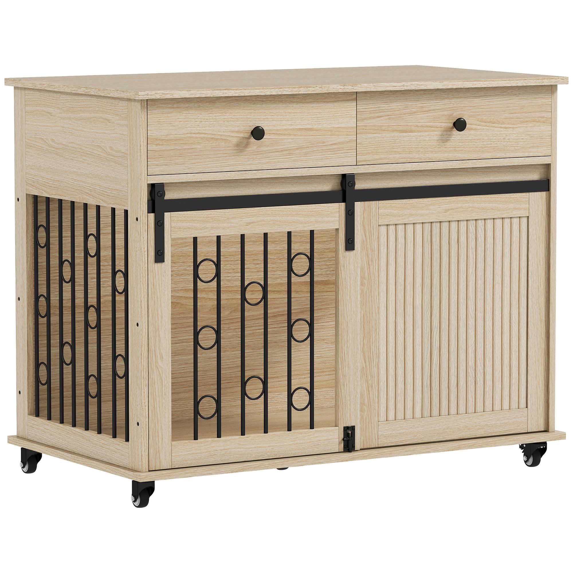 Caisse pour chien sur roues,2 portes,2 tiroirs,chiens moyens/grands,bois acier - Image 2