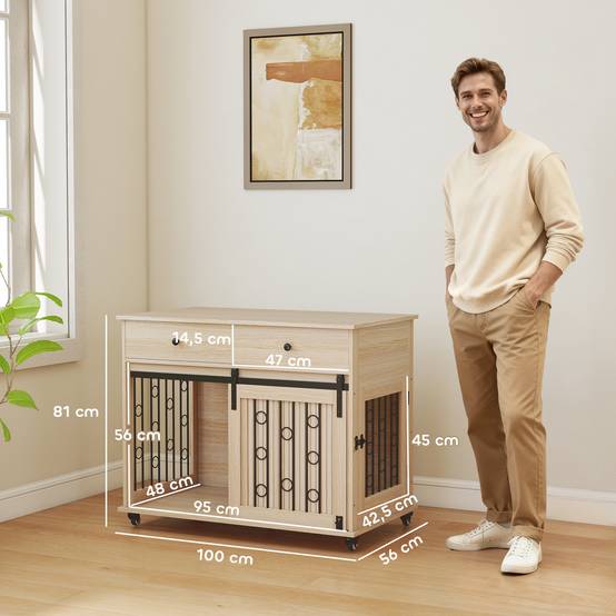 Caisse pour chien sur roues,2 portes,2 tiroirs,chiens moyens/grands,bois acier - Image 5