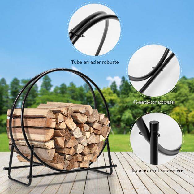 Helloshop26 - Porte-bûches rond pour bois de cheminée en acier 76,5 x 36 x 81,5cm structure en forme de a charge 50 kg intérieur/extérieur - Image 5